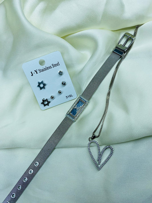 SILVER HEART CHARM SET