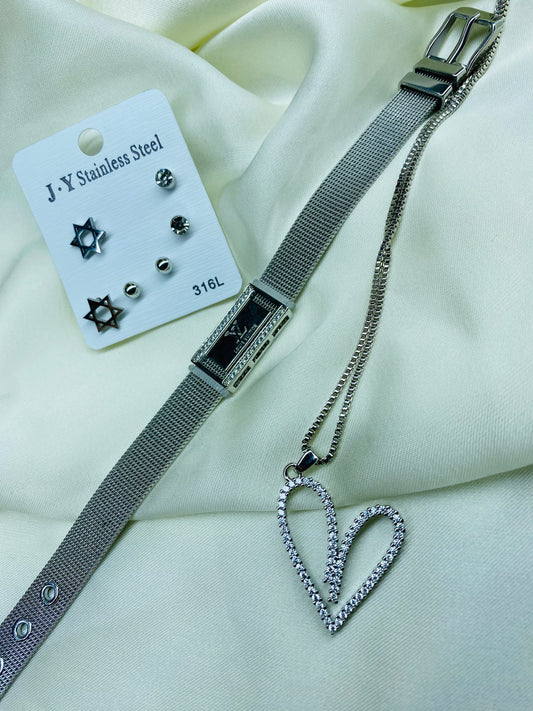 SILVER HEART CHARM SET